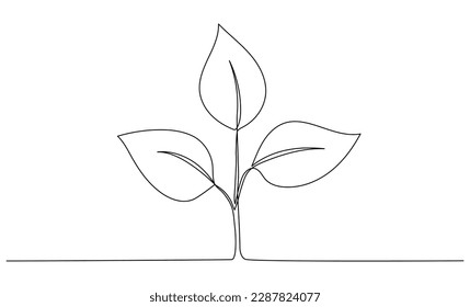 Leaves continuous line drawing. Plant branch one line art. Vector illustration isolated on white.