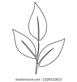 Leaves continuous line drawing. Plant branch one line art. Vector illustration isolated on white.