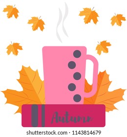 leaves, a cup and a book