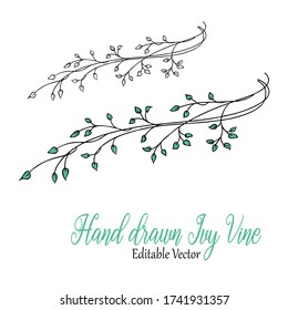 leaves and curls in hand drawn vector design element for borders or corners, chapter or paragraph underline or divider for books or website design, wedding invitations, pretty nature doodle