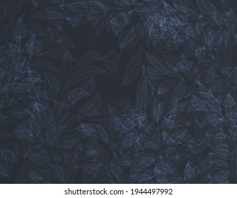 leaves in dark background monochtome vector illustration