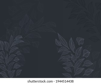 hojas en fondo oscuro monochtoma ilustración vectorial