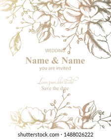 Deja la tarjeta decorativa Vector línea arte. Vieja invitación de boda estilo retro o saludo