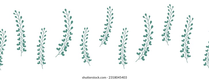 Leaves decorative, algae horizontal border seamless pattern.