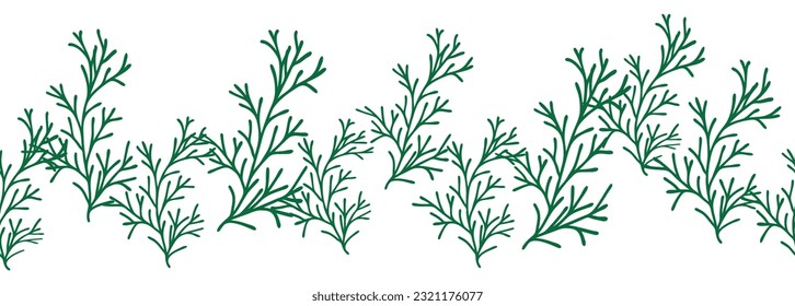Leaves decorative, algae horizontal border seamless pattern.