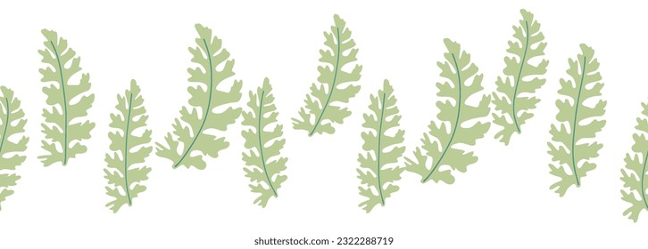 Leaves decorative, algae horizontal border seamless pattern.