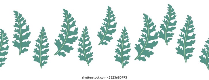 Leaves decorative, algae horizontal border seamless pattern.