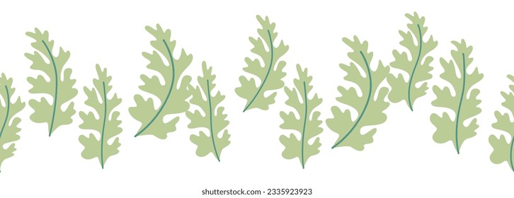 Leaves decorative, algae horizontal border seamless pattern.