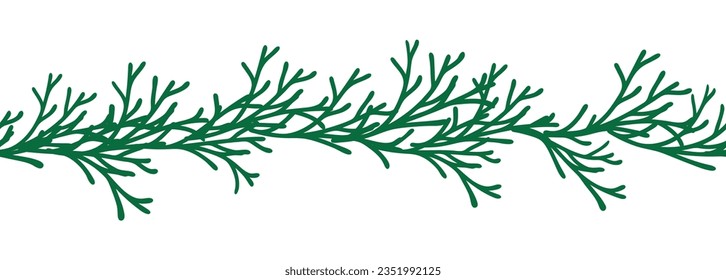 Leaves decorative, algae horizontal border seamless pattern.