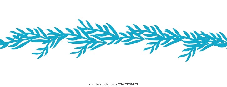 Leaves decorative, algae horizontal border seamless pattern.