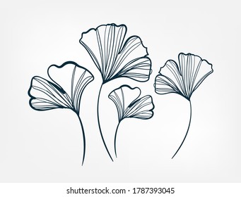 leaves decorative line one art isolated vector illustration