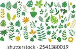 Leaves design element collection - Big vector set or bundle with leaf graphic elements and objects in flat design green and orange colours on white background