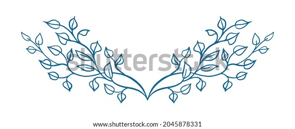 Leaves
design element, symmetrical stems or branches of leaves are hand
drawn in pretty silhouette design, spring floral illustration in
cute sketch for wedding invites or border
designs