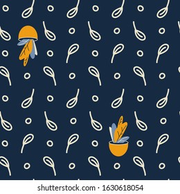 Leaves design seamless pattern. Floral organic background.  Cute trendy design for fabric or wallpaper. Flat cartoon vector illustration.