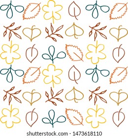 Leaves of different shapes drawn by a contour. Autumn leaves for backgrounds.