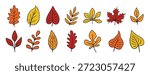 leaves different trees doodle hand drawn icon set. Outline drawing line clipart symbol collection. Vector illustration