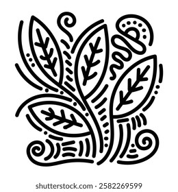 Leaves with doodle around. Simple illustration. Hand drawn doodle for sticker, postcard, wallpaper, mural, fabric, prints, wall decor, clothing, etc