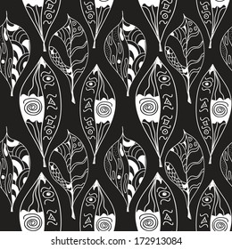 Leaves Doodles Abstract Seamless Pattern