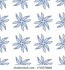 Leaves and dots seamless pattern. Hand drawn floral ornament. Design for textile, paper, fabric packaging, bedding, wallpaper in doodle style. Vector illustration.