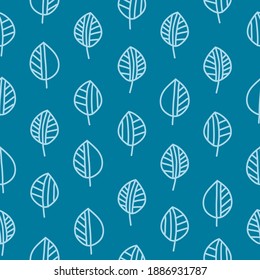 Leaves drawn with lines light blue on a dark blue background