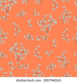  leaves dried branches vector seamless pattern. background for fabrics, prints, packaging and postcards branches with striped leaves vector seamless pattern. A hedge of twigs on a colored background
