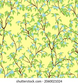  leaves dried branches vector seamless pattern. background for fabrics, prints, packaging and postcards branches with striped leaves vector seamless pattern. A hedge of twigs on a colored background