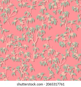  leaves dried branches vector seamless pattern. background for fabrics, prints, packaging and postcards branches with striped leaves vector seamless pattern. A hedge of twigs on a colored background