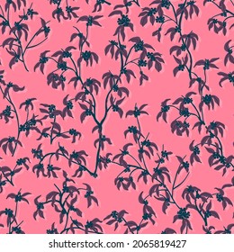  leaves dried branches vector seamless pattern. background for fabrics, prints, packaging and postcards branches with striped leaves vector seamless pattern. A hedge of twigs on a colored background