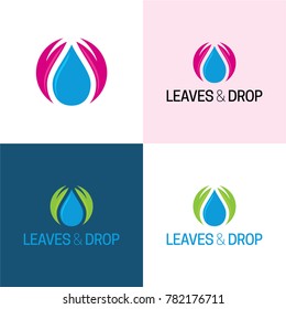 Leaves & Drop Logo - Vector Illustration. A logo featuring a circular icon consisted of a water drop and two leaves.