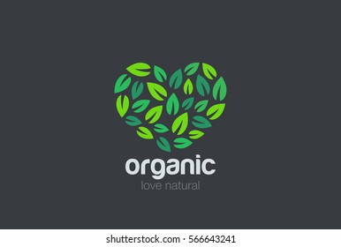 Leaves Eco Logo heart shape design vector template.
Organic Natural Garden Park Logotype concept icon