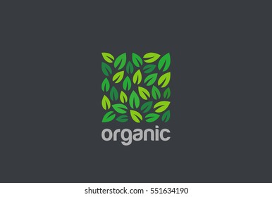 Leaves Eco Logo square shape design vector template.
Organic Natural Garden Park Logotype concept icon