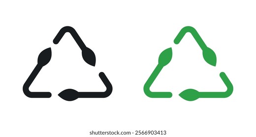 Leaves eco recycle icon set in black and colored