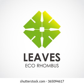 Leaves of eco rhombus abstract vector and logo design or template natural square business icon of company identity symbol concept
