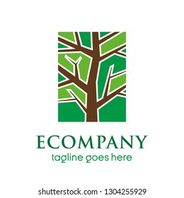 leaves eco tree logo rectangle shape design vector template. eco company logo. eco real estate logo. organic natural garden park concept icon