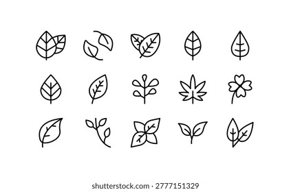 Leaves editable line icon set. Leaf, eco, tree plant, nature, botanical, garden, and eco-friendly herbal vector icon collection. Vector stroke illustration