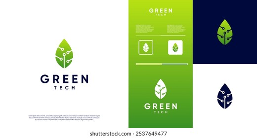 leaves with electric circuits, green energy, eco-friendly, logo graphic design.