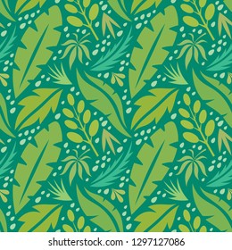 Leaves of exotic plants - creative vector illustration. Floral seamless pattern. Abstract concept background. Tropical summer nature. Graphic design element. Vintage art style. Collage contemporary. 
