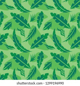 Leaves of exotic plants - creative vector illustration. Floral seamless pattern. Abstract concept background. Tropical summer nature. Graphic design element. Vintage art style. Collage contemporary. 