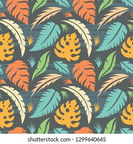 Leaves of exotic plants - creative vector illustration. Floral seamless pattern. Abstract concept background. Tropical summer nature. Graphic design element. Autumn vintage collage contemporary. 