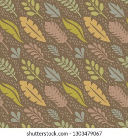 Leaves of exotic plants - creative vector illustration. Floral seamless pattern. Abstract concept background. Tropical summer nature. Graphic design element. Vintage art style. Collage contemporary. 
