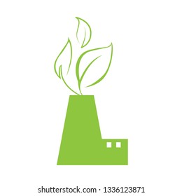 Leaves in a factory. Eco icon. Vector illustration design