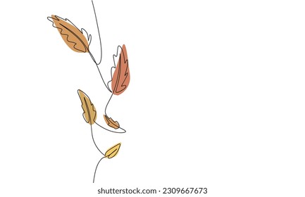 Las hojas caen aisladas sobre fondo blanco. Hojas otoñales de arte de línea. Ilustración vectorial continua de una línea. 
