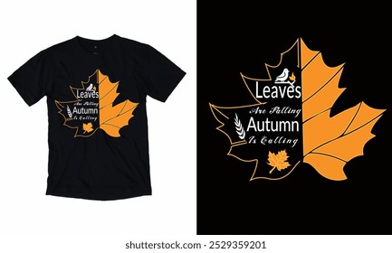 Leaves are falling Autumn calling - hand drawn cozy Fall seasons lettering phrase and leaves doodles isolated on the white background. Fun ink vector illustration for banners, cards, posters design