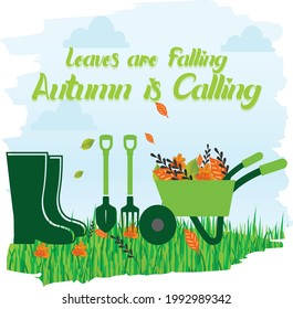 leaves are falling Autumn and calling Vector Illustration of an Autumn Design Bright fall leaves. Poster, card, label, banner design set. Vector illustration