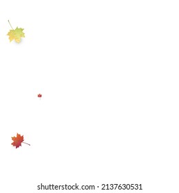 Leaves Falling. Autumn Flying Foliage. Chaotic Green, Yellow, Red Leaf Flying On White Background. Forest Design, Nature Elements. Ecology Vector Illustration. Environment Backdrop.