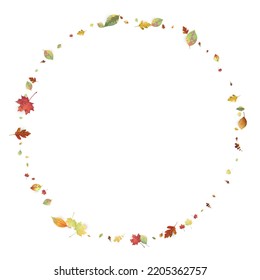 Leaves Falling. Autumn Flying Foliage. Chaotic Green, Yellow, Red Leaf Flying On White Background. Forest Design, Nature Elements. Ecology Vector Illustration. Environment Backdrop.