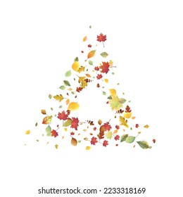 Leaves Falling. Autumn Flying Foliage. Chaotic Green, Yellow, Red Leaf Flying On White Background. Forest Design, Nature Elements. Ecology Vector Illustration. Environment Backdrop.