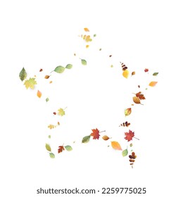 Leaves Falling. Autumn Flying Foliage. Chaotic Green, Yellow, Red Leaf Flying On White Background. Forest Design, Nature Elements. Ecology Vector Illustration. Environment Backdrop.