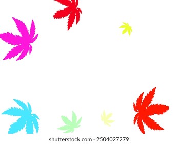 Leaves Falling. Autumn Flying Foliage. Chaotic Green, Yellow, Red Leaf Flying On White Background.  eco concept. top view. flat lay.