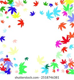Leaves Falling. Autumn Flying Foliage. Chaotic Green, Yellow, Red Leaf Flying On White Background.  Flying green leaves. 